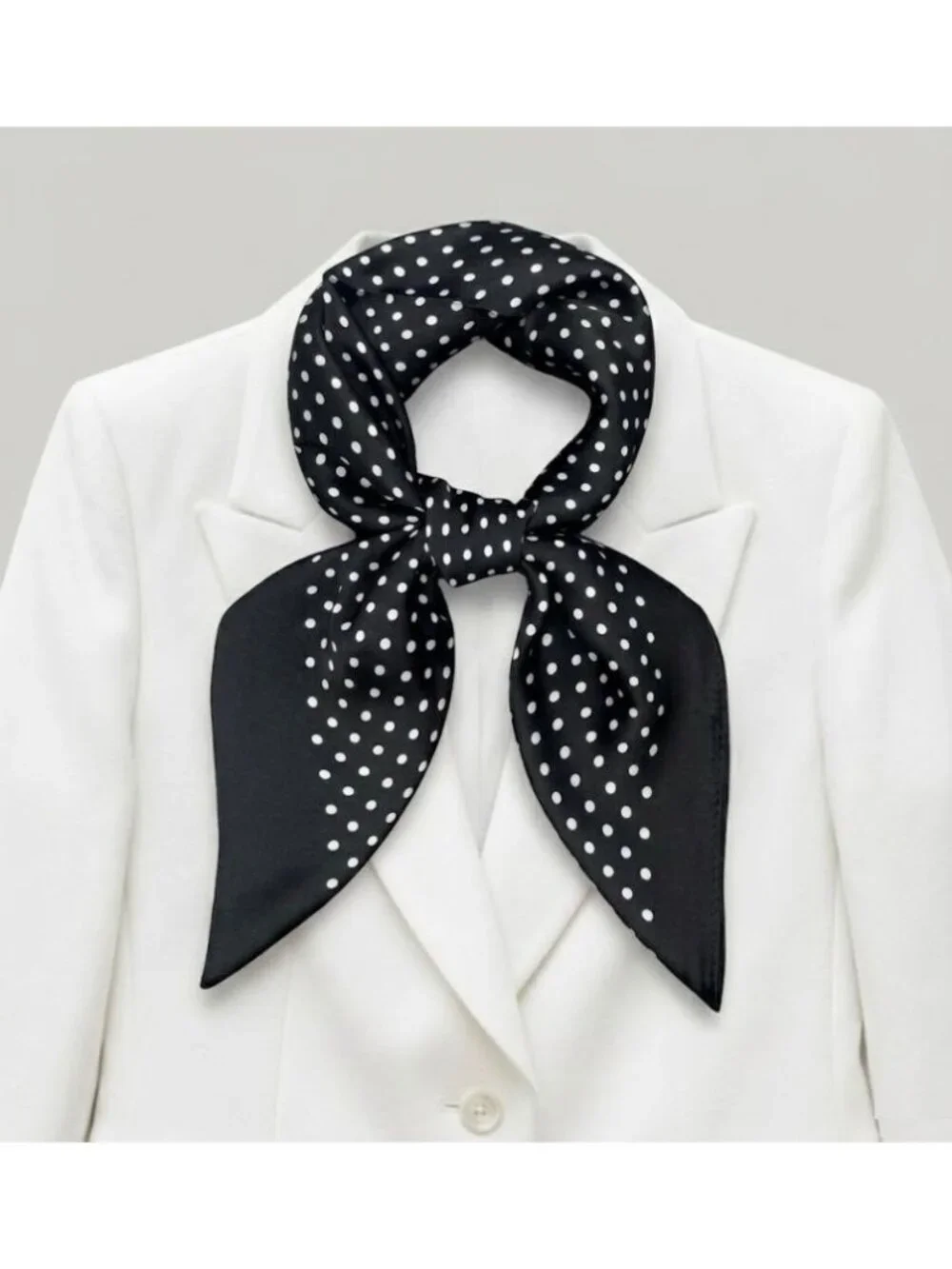 ✨Luxury Elegant Silky Soft Scarf Black White Polka Dot Square Wrap Accessory New - Picture 1 of 5